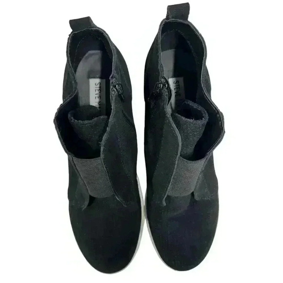 Steve Madden Wavery Sneaker Booties Black Suede Wedge Heel Zip Up Size 7 - Picture 9 of 9
